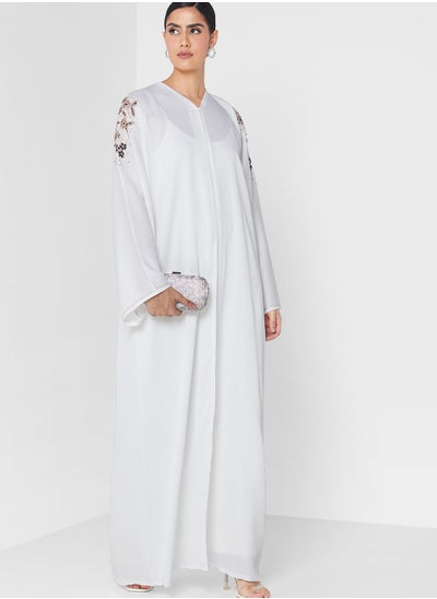 Buy V-Neck Embellished Tiered  Abaya in UAE