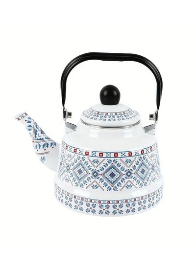 اشتري 1pc, 57.48oz Enamel Hot Water Tea Kettle Household Enamel Boiling Kettle Geometric Printed Target Antique Clock Kettle Restaurant Tea Kettle Coffee Pot Middle Eastern European Style Enamel Pot في الامارات