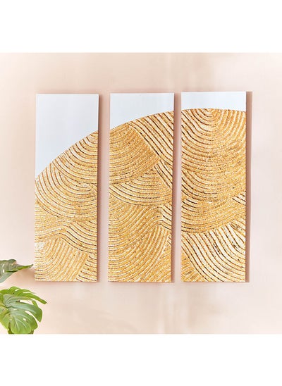 اشتري Aaron 3-Piece Printed Brushed Gold Framed Wall Art Set 30x90x2.5 cm في السعودية