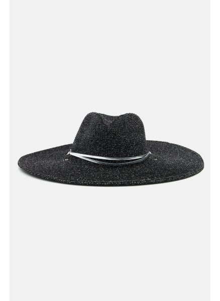 اشتري Women Wide Brim Panama Hat, Black/Silver في الامارات