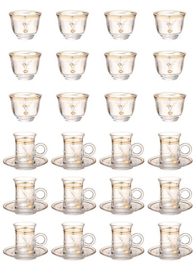 Buy 36-Piece Tea & Coffee Glass Set Clear/Gold, Serve for 12 in Saudi Arabia