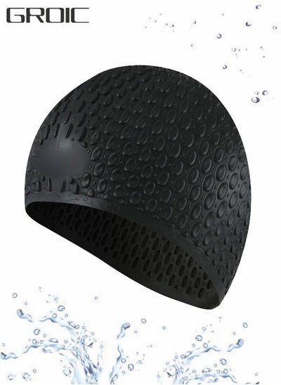 اشتري Swimming Caps Silicone Swimming Hat Pool Waterproof Sports Adult Swimwear Accessories Comfortable Bathing Cap for Adult Black في السعودية