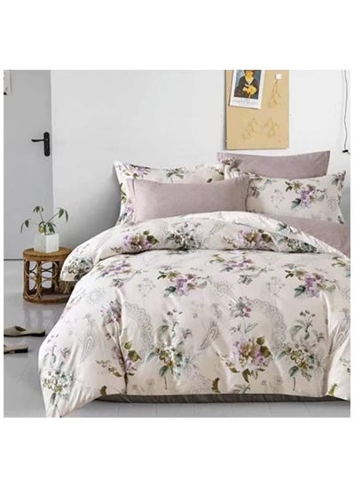 Buy King Size Bed Sheet Set with 4 Pillowcases, Bedding 6 Piece Set, Soft Comforter Bedding Set, Easy Care, Natural Plant Garden Pattern Printed in UAE