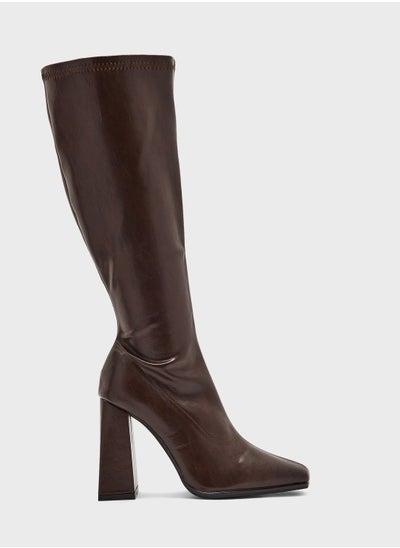 اشتري Square Pointed Toe Block Heel Knee High Boot في السعودية