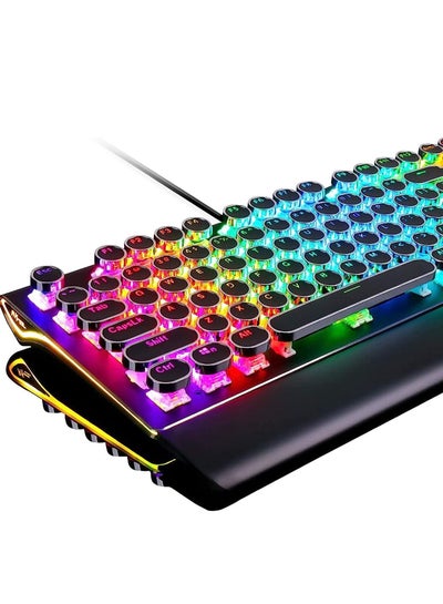 Buy RK ROYAL KLUDGE S108 Typewriter Style Retro Mechanical Gaming Keyboard Wired with True RGB Backlit Collapsible Wrist Rest 108-Key Blue Switch Round Keycap - Black in Saudi Arabia