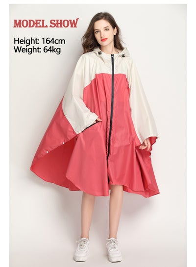اشتري Fashion Hooded Rain Poncho with Pocket Waterproof Raincoat Jacket Zipper Style for Men/Women Adults, Family Rain Ponchos with Drawstring Hood | Perfect for Camping, Hiking, Beach Travel (Red) في السعودية