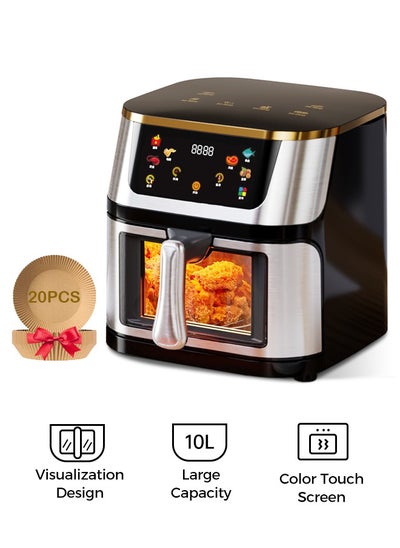 اشتري XXL Air Fryer With 10L Basket Smart Color Touch Screen With Rapid Hot Air Circulation For Frying Grilling Broiling Roasting and Baking For Party And Home Use 1400W في الامارات