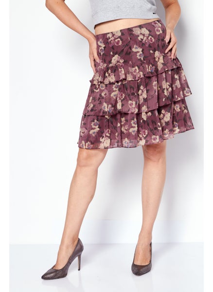 Buy Women Floral Print Mini Skirt, Purple in UAE