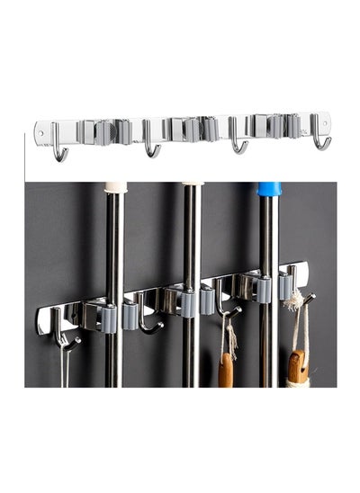 Buy ECVV Mop Broom Holder, Wall Mount Stainless Steel Hanger, Self-Adhesive Tool Organizer, 3 Racks 4 Hooks Heavy Duty Rack No Drill for Home, Garage, Kitchen, Garden, Bathroom Storage-Silver in Saudi Arabia