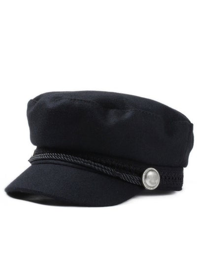 Buy Womens Casual Cap, Wool Blend Baker Boy Peaked Cap Newsboy Hat Cap Black in Saudi Arabia