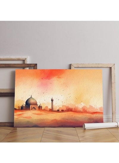 اشتري home gallery abstract mosque desert watercolor background paper ramadan eid Printed Canvas wall art في مصر