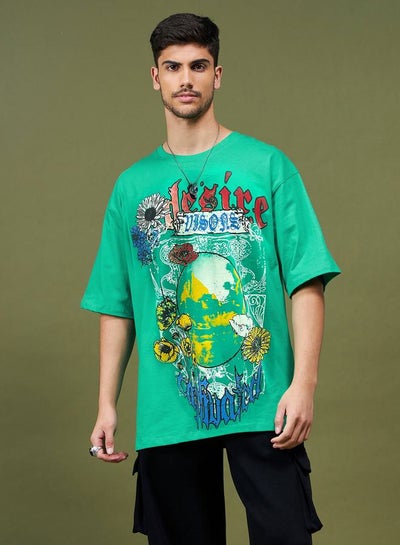 Buy Desire Graphic Print Oversized T-Shirt with Drop Shoulder Sleeves in Saudi Arabia