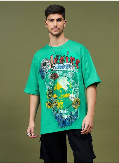 Buy Desire Graphic Print Oversized T-Shirt with Drop Shoulder Sleeves in Saudi Arabia