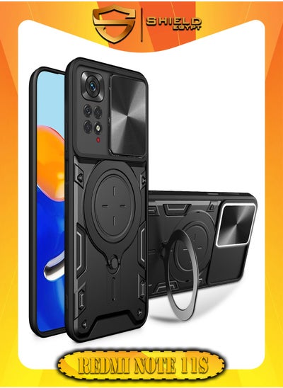 اشتري شيلد ايجيبت لهاتف شاومى ريدمى نوت 11/نوت 11اس (Xiaomi Redmi Note 11/Note 11S) جراب حماية مع باب جرار لحماية عدسة  الكاميرا المدرعة مدمج بزاوية 360 درجة - (اسود) في مصر