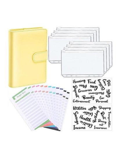 اشتري 23Pcs A6 PU Leather Notebook Binder Budget Planner, with with 8 PCS A6 Binder Pockets, 12 Expense Budget Sheets, 2 Sheets Sticker Label في السعودية