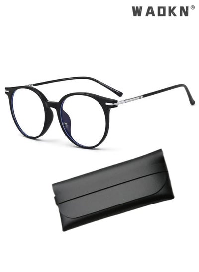 اشتري Blue Light Blocking Glasses - Computer Game Glasses Retro Round Eyeglasses Frame for Women Men, Anti Eye Eyestrain UV 400 Protection Reading Gaming Glasses Non Prescription, Black في السعودية