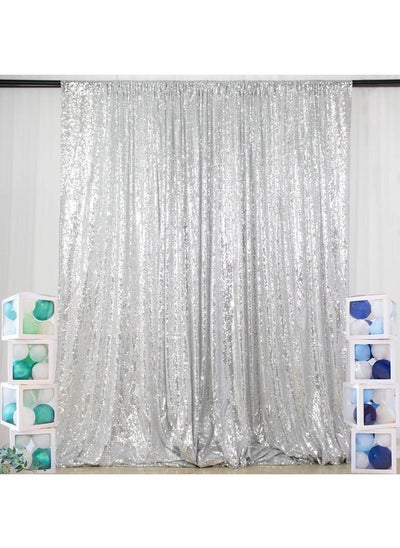 اشتري Sequin Curtainbackdrop5Ftx10Ftsilversequin Fabric Photo Booth Backdrop في الامارات