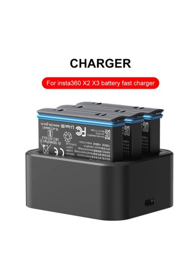 اشتري Action Camera Battery Fast Charger Hub Power Accessories Compatible with Insta 360 ONE X3/ONE X2 Action Camera Charging Stand Charge up to 3 Batteries Simultaneously في الامارات