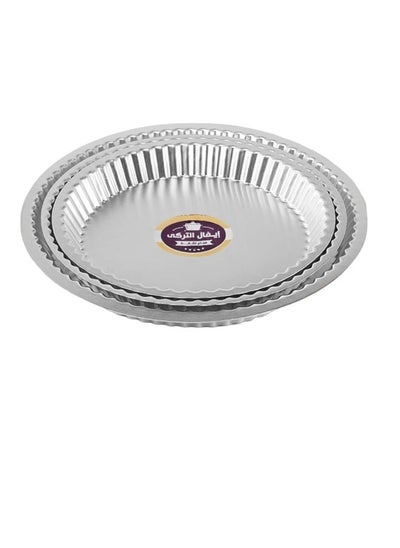 Buy Circular tray set, 3 pieces, made of aluminum, sizes 24-26-28 cm, serrated plate in Egypt