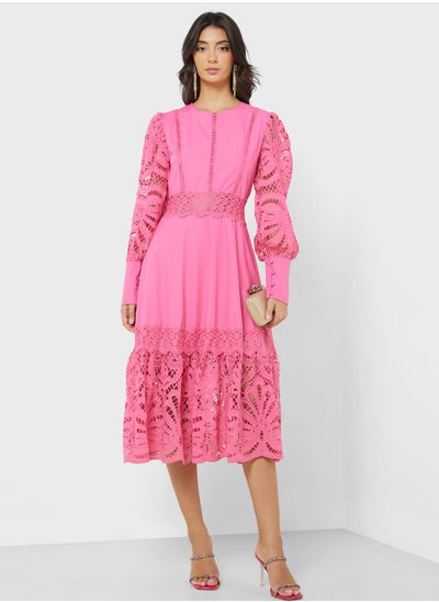 Buy Puff Sleeve Lace Dress in UAE