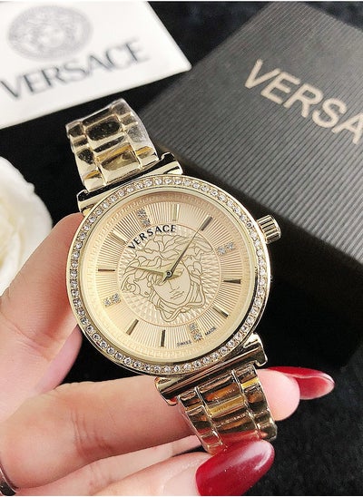 اشتري Versace Women's Cubic Zirconia Classic Fashion Quartz Watch with Gold Stainless Steel Strap 36mm في الامارات