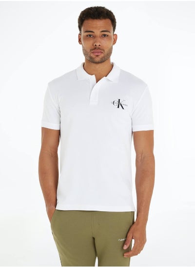 Buy Men's Monogram Logo Short Sleeve Polo - Cotton, White in UAE