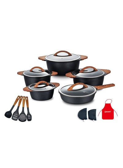 Buy 17-Piece Non Stick Granite Cookware Set 20/24/28/32Cm Casserole, 28Cm Shallow Casserole- Pfoa Free in UAE