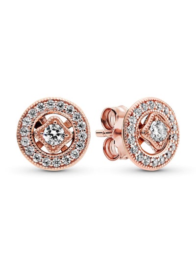 Buy PANDORA Vintage round exquisite women's earrings 14k rose gold and cubic zirconia in UAE