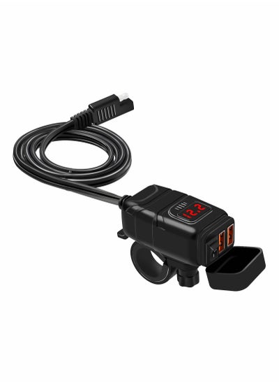 Buy Motorcycle USB Phone Charger 6.8A, QC3.0 Fast Charging Dual Port, SAE to USB Adapter with Voltmeter ON/Off Switch Fuse Waterproof Quick Disconnect Plug for Smart Phone Tablet GPS 7/8inch Handlebar in UAE