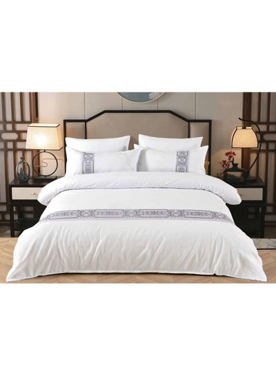Buy King Size Elegant Bedding Set - 6 PCS Solid Plain White Premium Quality Cotton Bedsheet Set - Soft 220x240cm Duvet Cover - Durable 200x200+30cm Fitted Sheet - Breathable 4pcs Pillowcases in UAE