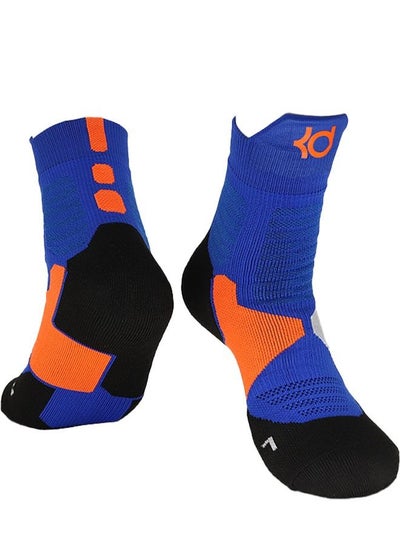 Buy Elite Basketball Socks Cushioned Athletic Breathable Mid Socks, Compression Sports Training Thick Socks for Men & Boys Blue/Black/Orange in Saudi Arabia