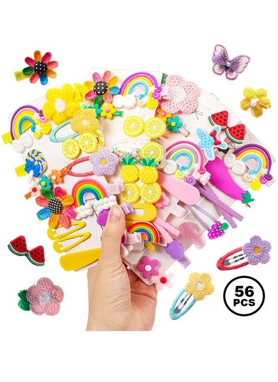 اشتري 56Pcs Hair Accessories for Girls, Baby Hair Clips, Cute Non Slip Hair Barrettes, Starfish Calf Flower Fruit Dessert Butterfly Candy Patterns Hair Pins for Toddlers (Summer Style) في الامارات