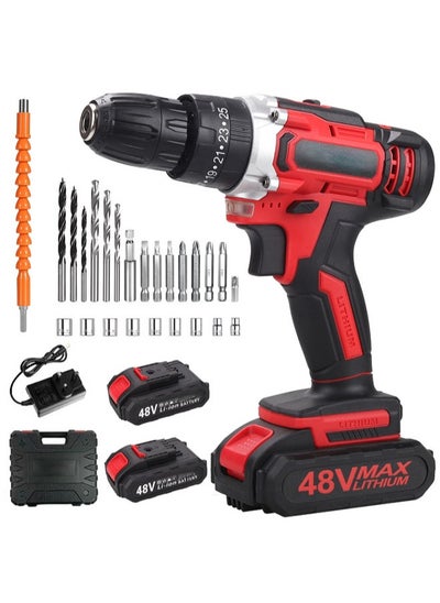 Buy Cordless Drill Set 48V Electric Drill with 2 Batteries and Charger Electric Screwdriver Power Drill Drivers with 2 Speed 25 Torque Setting Built-in LED Light in Saudi Arabia