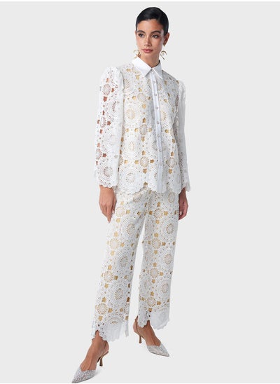 Buy Bell Sleeve Lace Shirt And Pant Set in Saudi Arabia