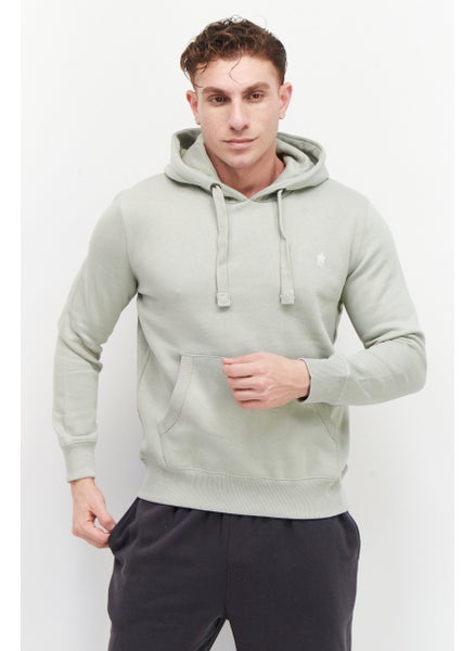 Buy Men Hooded Long Sleeve Brand Logo Hoodie, Sage Green in UAE