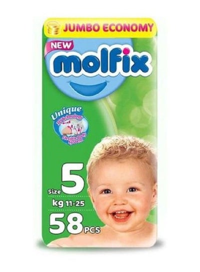 Buy Molfix Diapers With 3D Technology - Jumbo Economy Pack 58 Pcs, Size 5 in Egypt