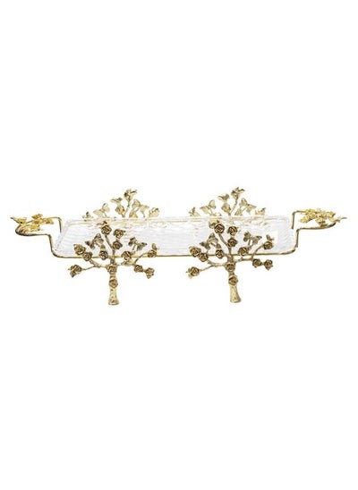 Buy 2-piece Platter Set With Stand gold/clear 38x17 cm in UAE