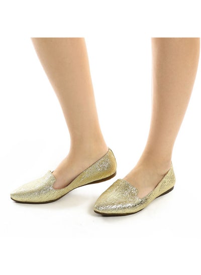 Buy Pointed Slip On Textured Leather Flats Gold in Egypt