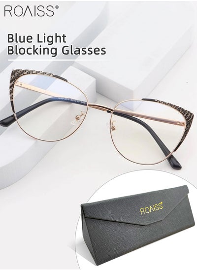 Buy Women's Blue Light Blocking Glasses Blue Light Filter Computer Reading Gaming TV Phones Cat Eye Eyeglasses Fashion Anti Eyestrain Headache Eyewear Black Gold 52mm in Saudi Arabia