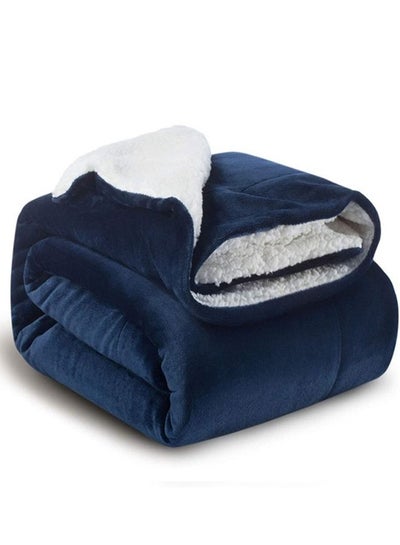 Buy Reversible Soft Sherpa Bed Blanket Fleece Navy Blue 200x230cm in UAE