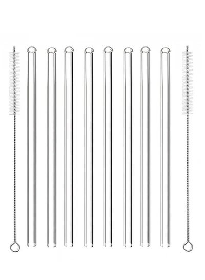 اشتري 10-Piece Glass Drinking Straw With Cleaning Brush Set في السعودية