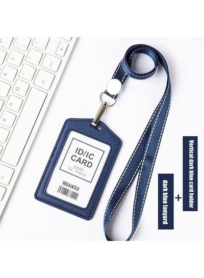 Buy Transparent Badge Holder with Lanyard, PU Leather ID Card Badge Business Card Holder with Stainless Steel J-Hook Nylon Lanyard for Work ID, School ID, Metro Card, Access Card, Blue in Saudi Arabia