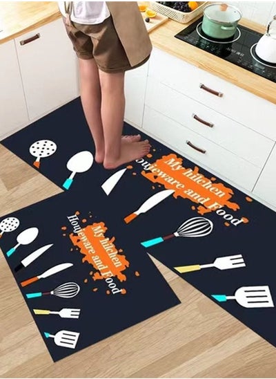 Buy 2-Piece Water Absorbent Anti-Slip Floor Mat Polyester Multicolor 120 x 40 and 60 x 40 Centimeter in UAE