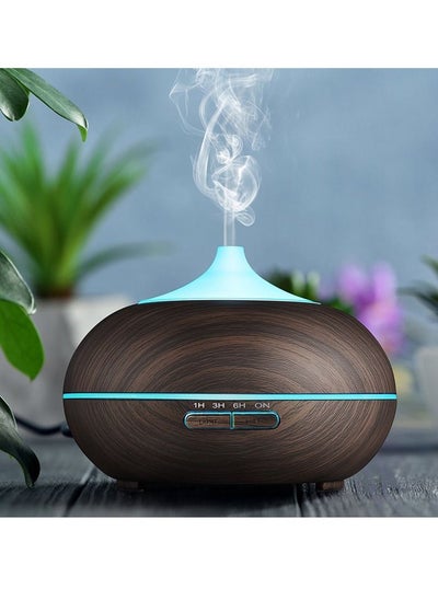 Buy 500ML Aromatherapy Essential Oil Diffuser Wood Grain Remote Control Ultrasonic Air Humidifier Cool with 7 Color LED Light in UAE