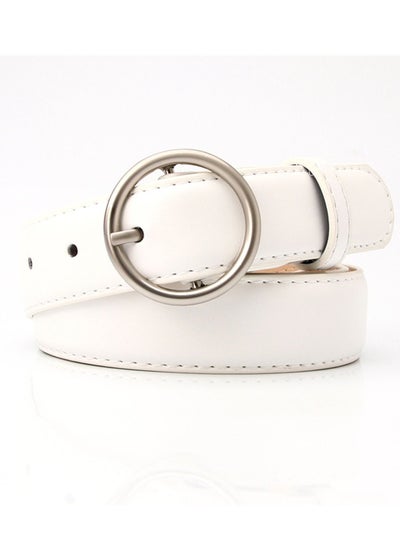 Buy Ladies Belt Of Casual Pu Leather Jeans With Round Button Decoration 105cm  White in UAE