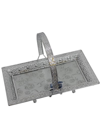 Buy 2-piece stainles steel tray with glass plate, silver  44cmx27cm in UAE