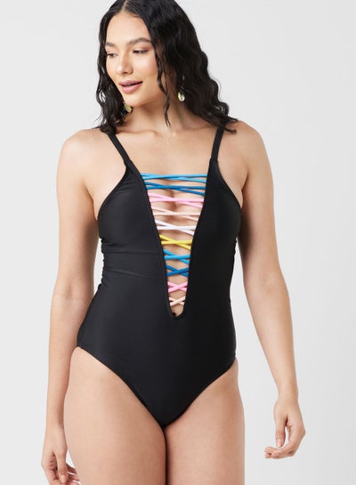 Buy Lace Up Detail Swimsuit in Saudi Arabia