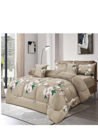 Buy Winter comforter set, double, velvet and soft fur, 6-piece system,, size 220*240 cm in Saudi Arabia