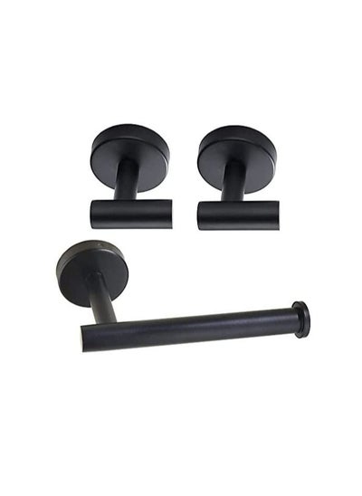 اشتري SUS 304 Stainless Steel Wall Mounted - Includes Bathroom Toilet Paper Holder, 2X Robe Towel Hooks Bathroom Accessories Kit（3 PCS ，Matte Black） في الامارات