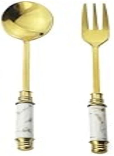 Buy Vintage Marbel Design Stainless Steel Spoon and Fork Exquisite Cutlery Set,Easy to Clean and Store (White) in Egypt